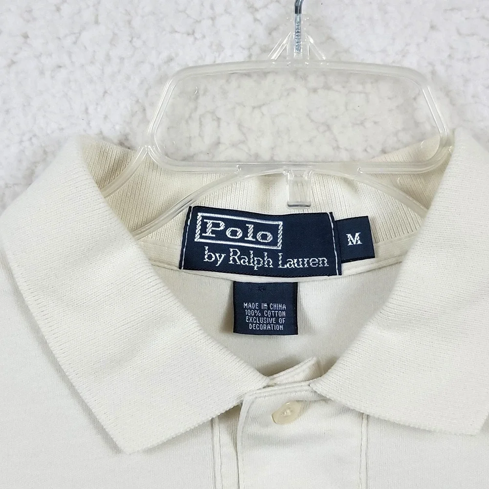 Polo Ralph Lauren Polo Shirt Mens M Cream Classic Short Sleeve Pique Cotton